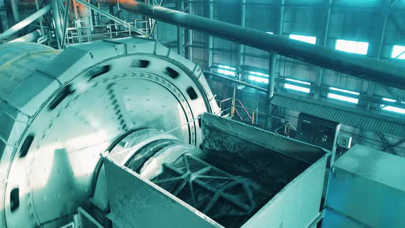 Industrial Mill During Grinding Process in the Mining Factory