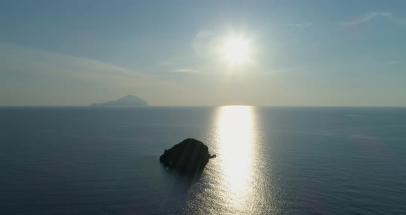 Aerial View of a Colorful Sunset Above the Sea Aeolian Islands