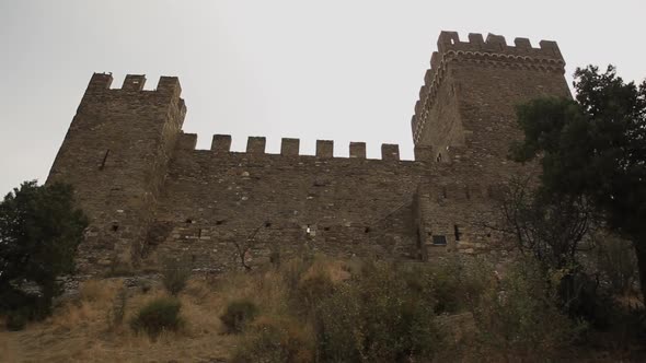 Bottom View of Ancient Genoese Fortress in Sudak Town