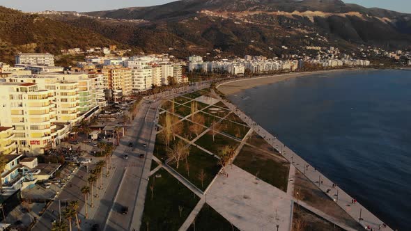 Drone Footage of the Southern Albanian Riviera City of Vlore and the Karaburun Peninsula