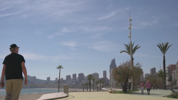 Pan right of the west beach promenade