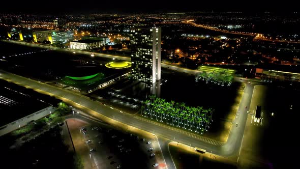 Night scape of downtown Brasilia Brazil. Postal card landmark city.