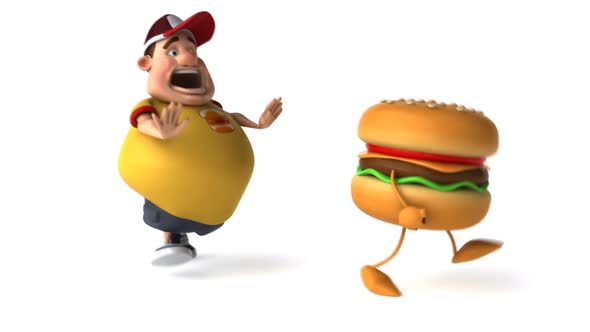 Big man and hamburger running
