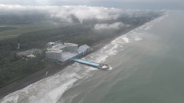 Shekvetili, Georgia - September 10 2020: Aerial view of Modern hotel Paragraph