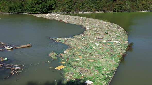 Aerial view of the polluted Ruzin reservoir in Slovakia