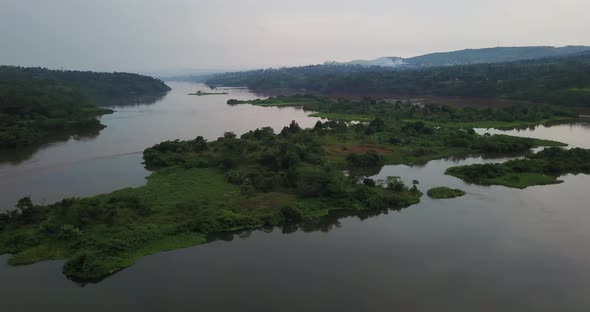 Aerial shot of the source of the Nile river in Uganda, Africa. 4K