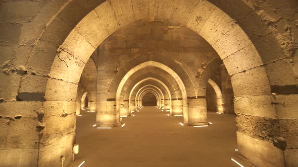 Interior of Historical Monumental Building With Stone Arches and Domes