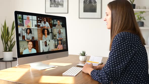 Woman Using Computer App for Video Connection