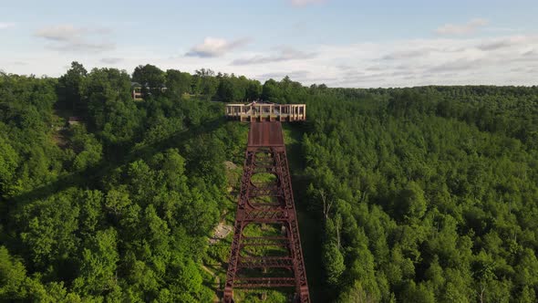 Antique wooden train tracks at Kinzua Bridge State Park in Pennsylvania in the Allegheny National Fo