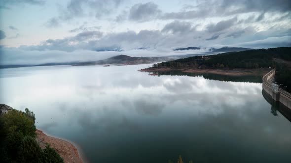 Dam On Embalse De Aguilar De Campoo, Spain.