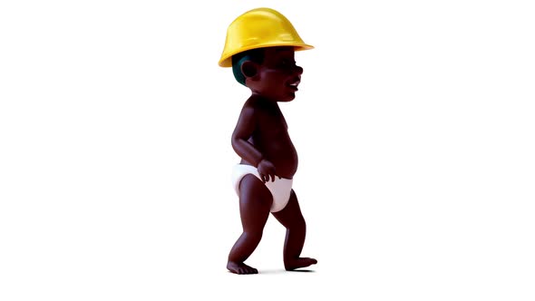 Fun 3D cartoon of a baby with a helmet