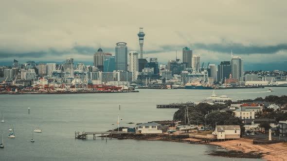 Time Lapse - Auckland Sky Tower and Harbour in Devonport, Auckland, New Zealand