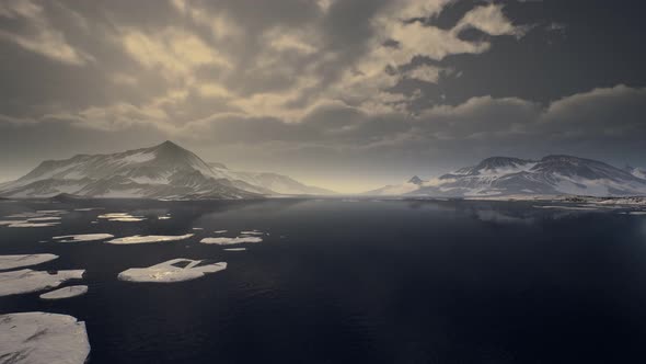 Mountains Covered with Ice in Antarctic Landscape alt