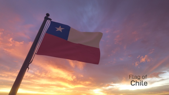 Chile Flag on a Flagpole V3
