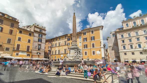 Fountain Timelapse Hyperlapse on the Piazza Della Rotonda in Rome Italy
