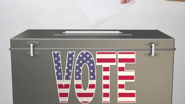 Ballot Box with Flag of the USA and VOTE Word