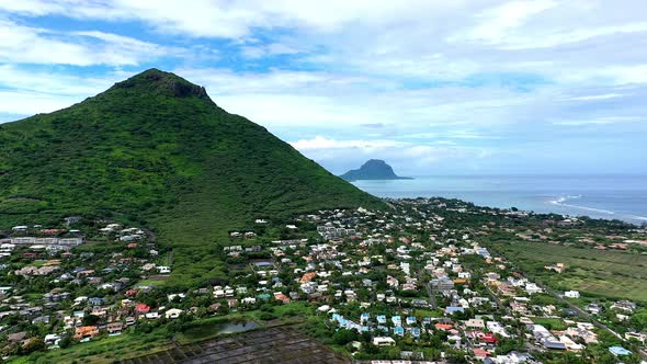 Aerial view of village Tamarin on Mount du Tamarin, Mauritius