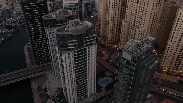 High Angle View on the Skyscrapers of Dubai Marina in the Evening UAE Vacation