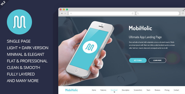 MobiHolic - najlepszy szablon strony docelowej aplikacji