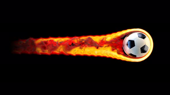 Flying soccer ball on fire on a black background alt