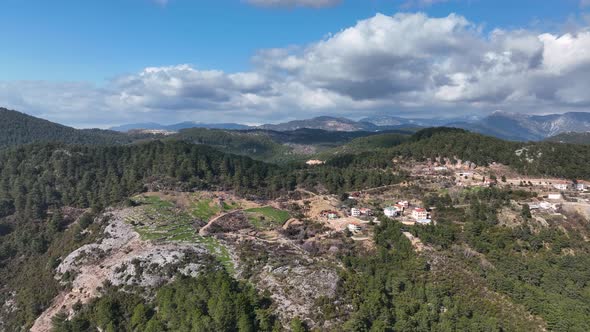 Village in the mountains aerial view 4 K