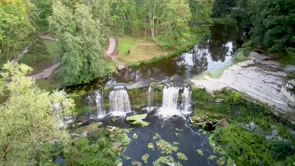 Aerial Landscape of the Keila Waterfall Estonia Located on Keila River in Harju County. A Full 6 Met