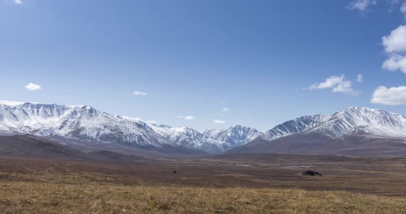 Timelapse of Sun Movement on Crystal Clear Sky with Clouds Over Snow Mountain Top