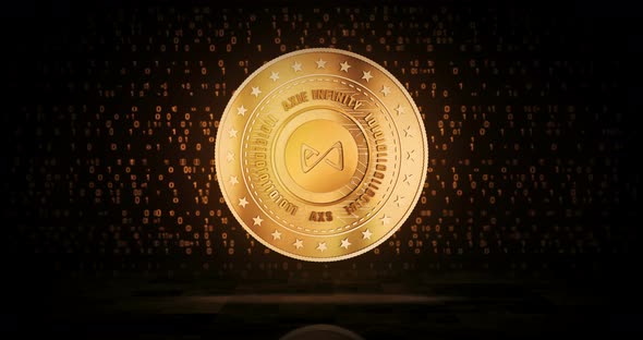 Axie AXS cryptocurrency golden coin loop on digital background