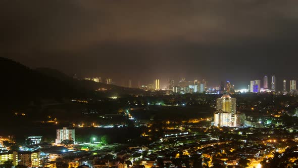 Aerial Timelapse Of Penang In Malaysia At Night Lightning Storm