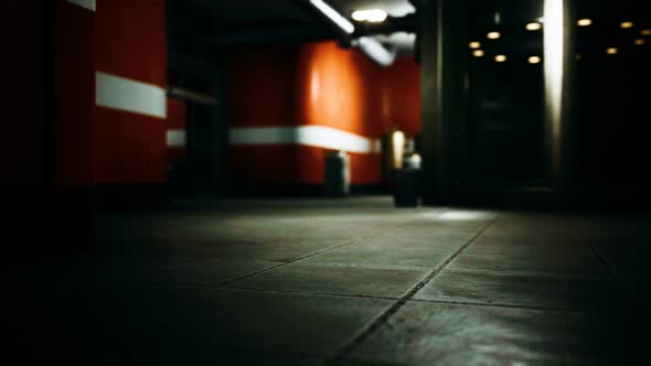 Empty Dark Hospital Laboratory Corridor