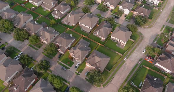 Birds eye view of Suburban homes just outside of Houston, Texas