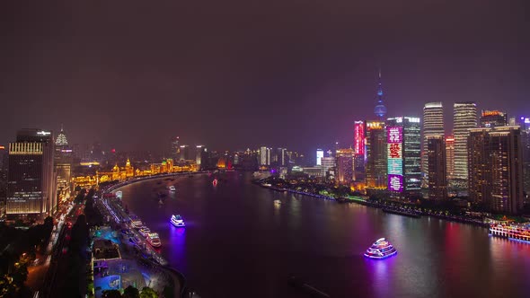 Shanghai Motorboats Sail Along Huangpu in China Timelapse