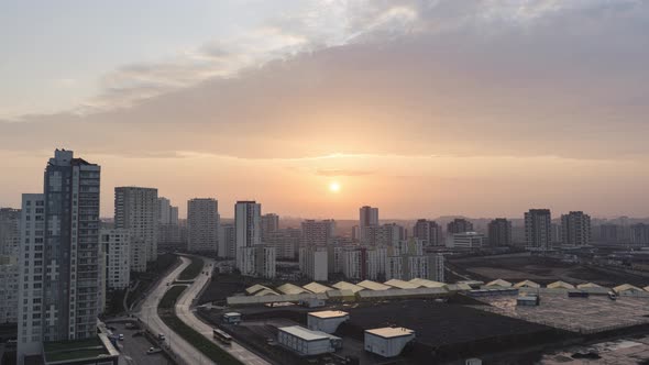 Sunrise between buildings