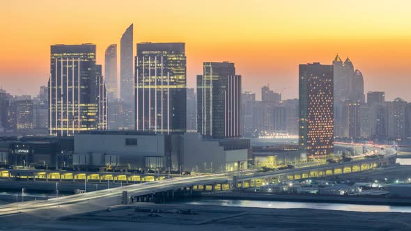 Buildings on Al Reem Island in Abu Dhabi Day to Night Timelapse From Above