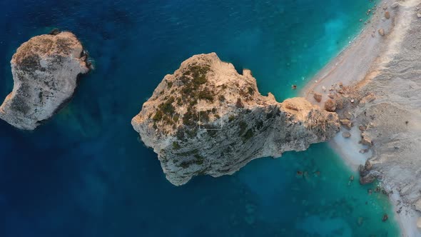 Greece landscape. Aerial seascape at the day time. Bay and rocks.