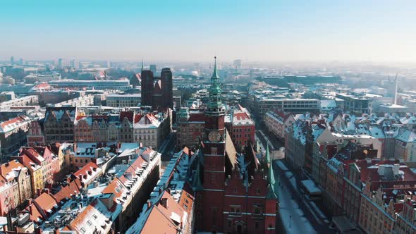 Drone Footage Of Main Market Square (Also Called Rynek) In Wroclaw City Poland