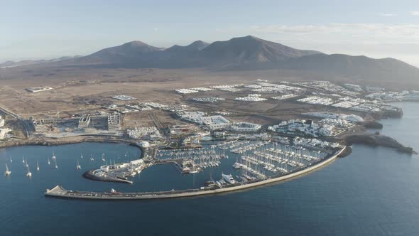 Aerial view of the Marina yacht club, Lanzarote, Canary Islands, Spain.