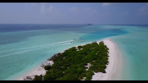 Aerial above abstract of paradise tourist beach journey by transparent ocean and bright sand backgro