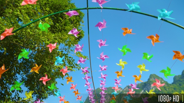 Many Colorful Pinwheels Spin in the Wind