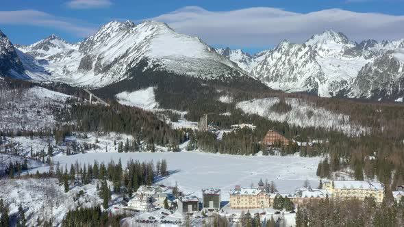 Aerial view of Strbske pleso in Tatras in Slovakia