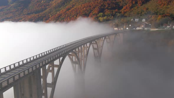 Aerial Video of the Magnificent Djurdjevica Bridge Over the Tara River Canyon in the Northern Part