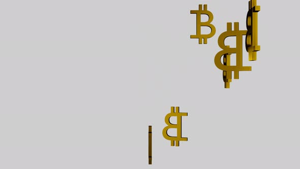 Many golden Bitcoin signs falling down