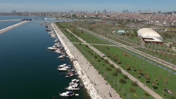 Aerial view of park in Kartal district, Istanbul, Turkey.