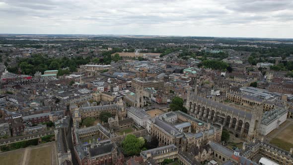 Cambridge City centre England drone aerial view summer 2022