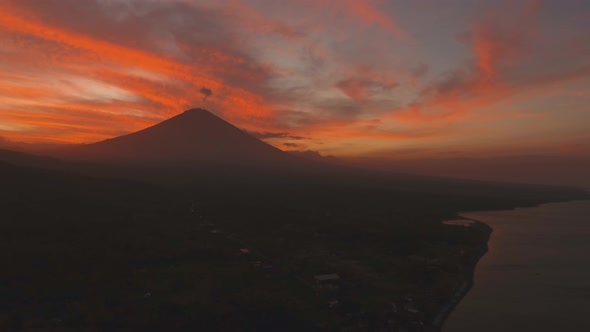 Active Volcano Gunung Agung in Bali, Indonesia.