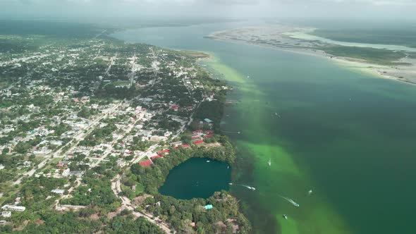 The huge Bacalar Lagoon in Mexico as seen from the air