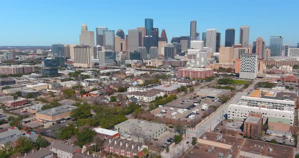 4k aerial view of downtown Houston and nearby neighborhoods