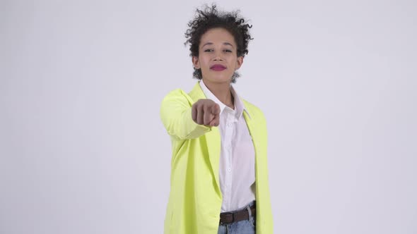 Happy Young Beautiful African Businesswoman Pointing at Camera