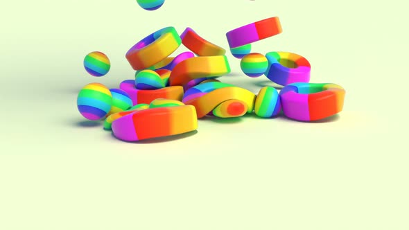 Spheres and Tori Rainbow Colored Lgbt Geometric Shapes Fall To the Surface