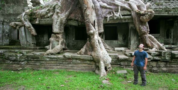 Man Walking In Preah Khan Temple